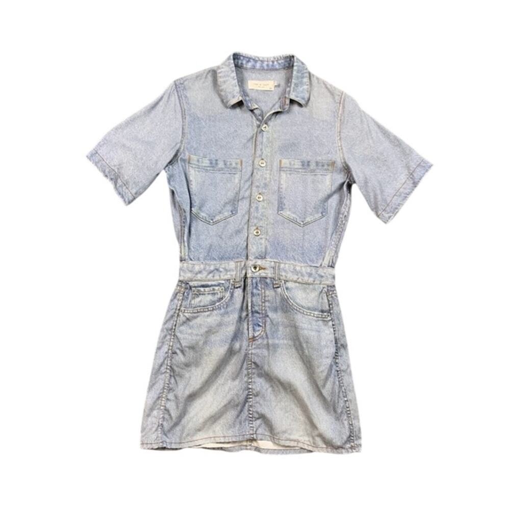 Rag & Bone Dress Womens XS Blue Denim Freesia Liquid Miramar Short Sleeve Mini